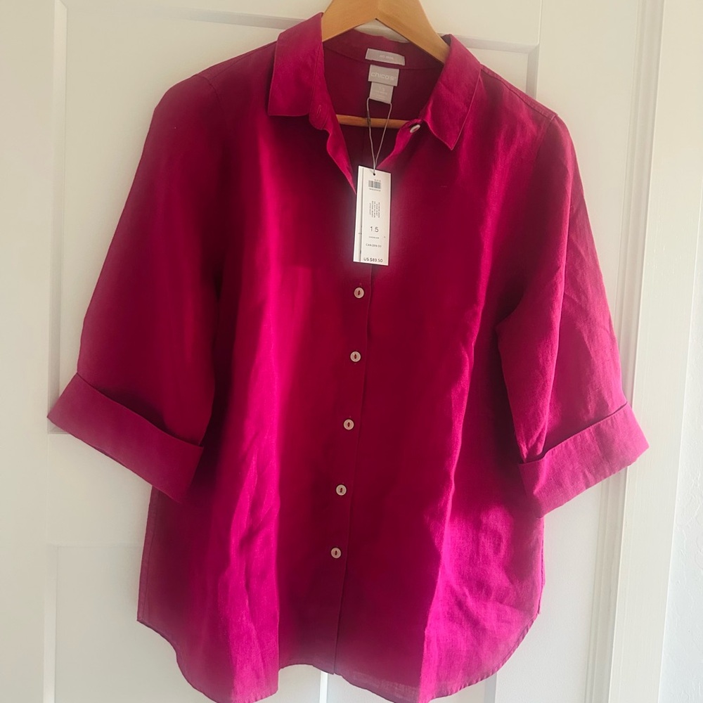 Chico’s Button Down Linen Shirt Size US 10/M 1.5 - Picture 7 of 11